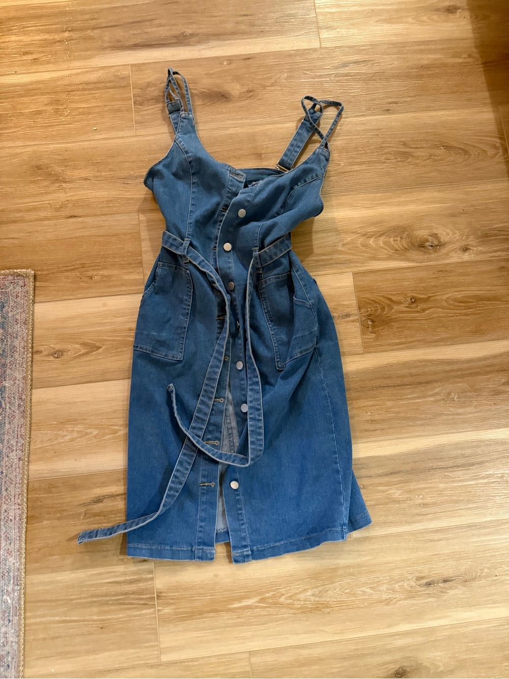 Denim Button-Front Midi Dress with Belt - Blue